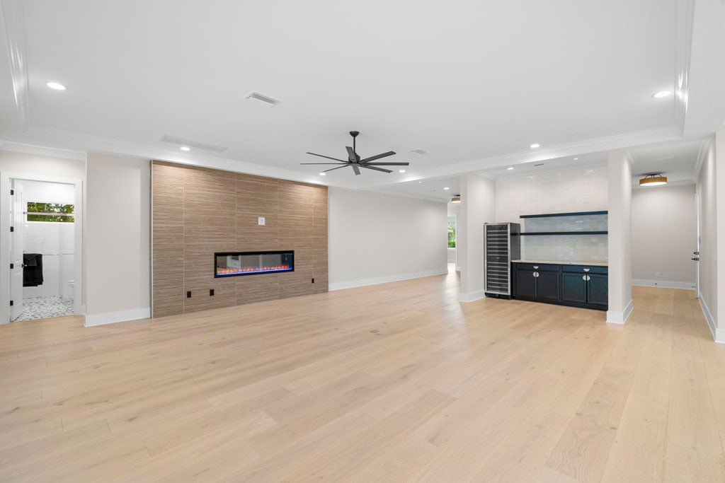 Open Concept Living Room Electronic Fireplace