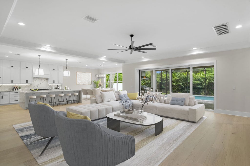 Virtually Staged Open Concept Living Room